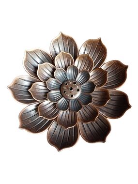 Metal Lotus Flower Decorative Dish in Antique Bronze